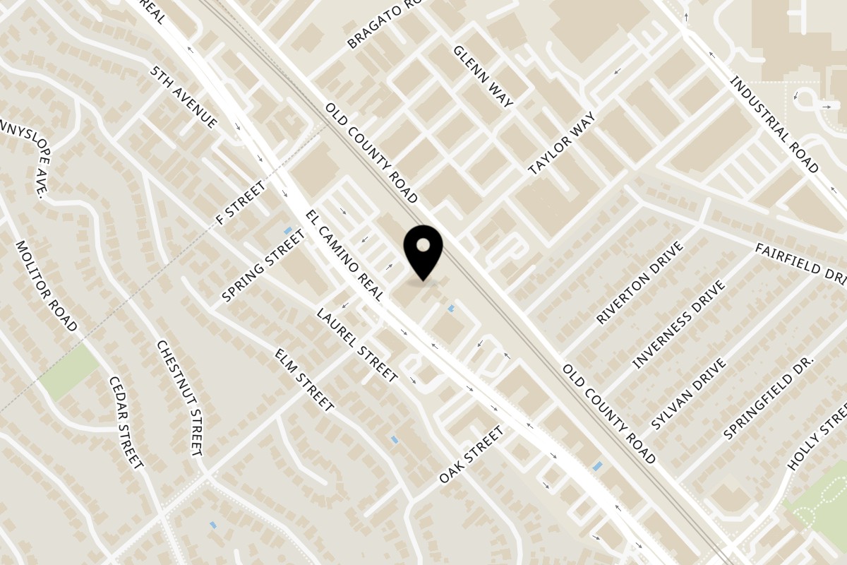 Map showing the location of Kabul Afghan Cuisine on 135 El Camino Real in San Carlos